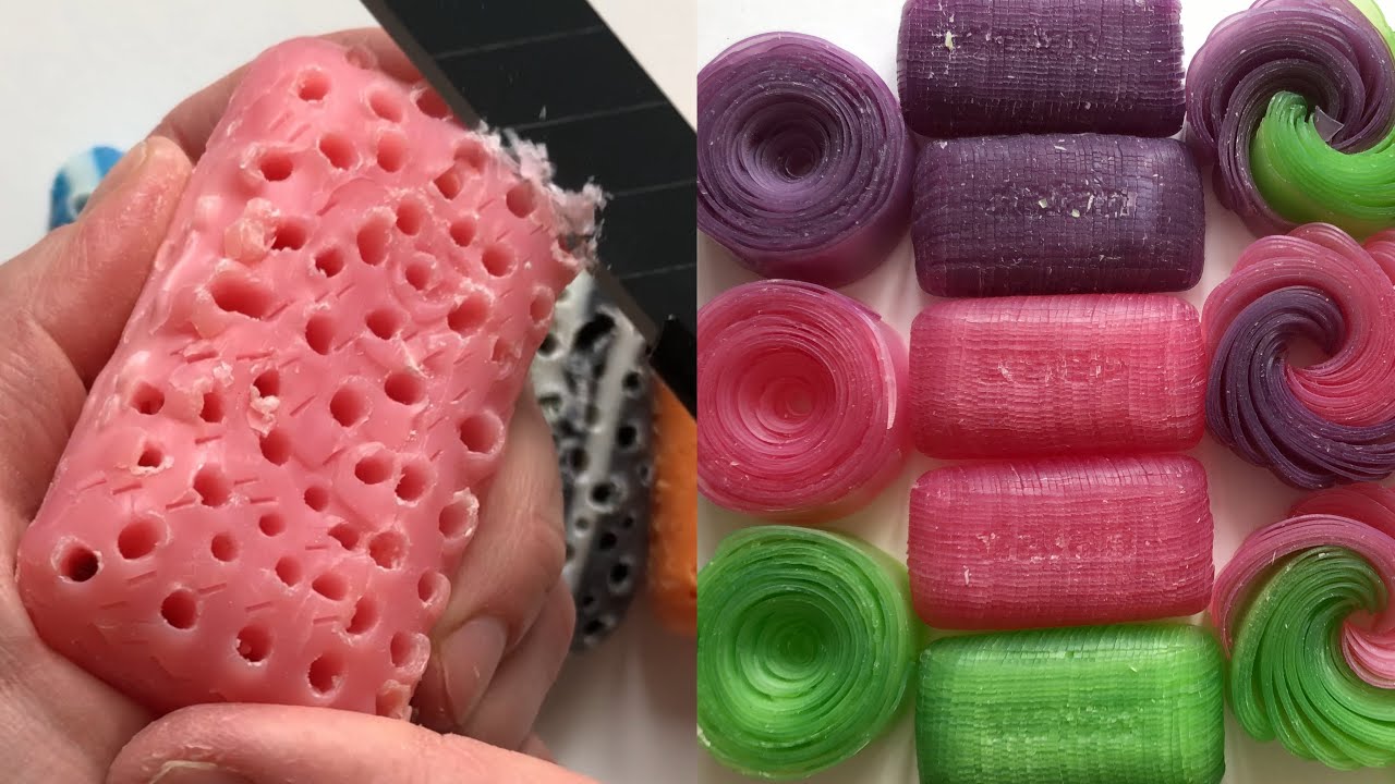 cutting soap tripophobia, crushing glycerin soap, cutting cubes on glycerin soap