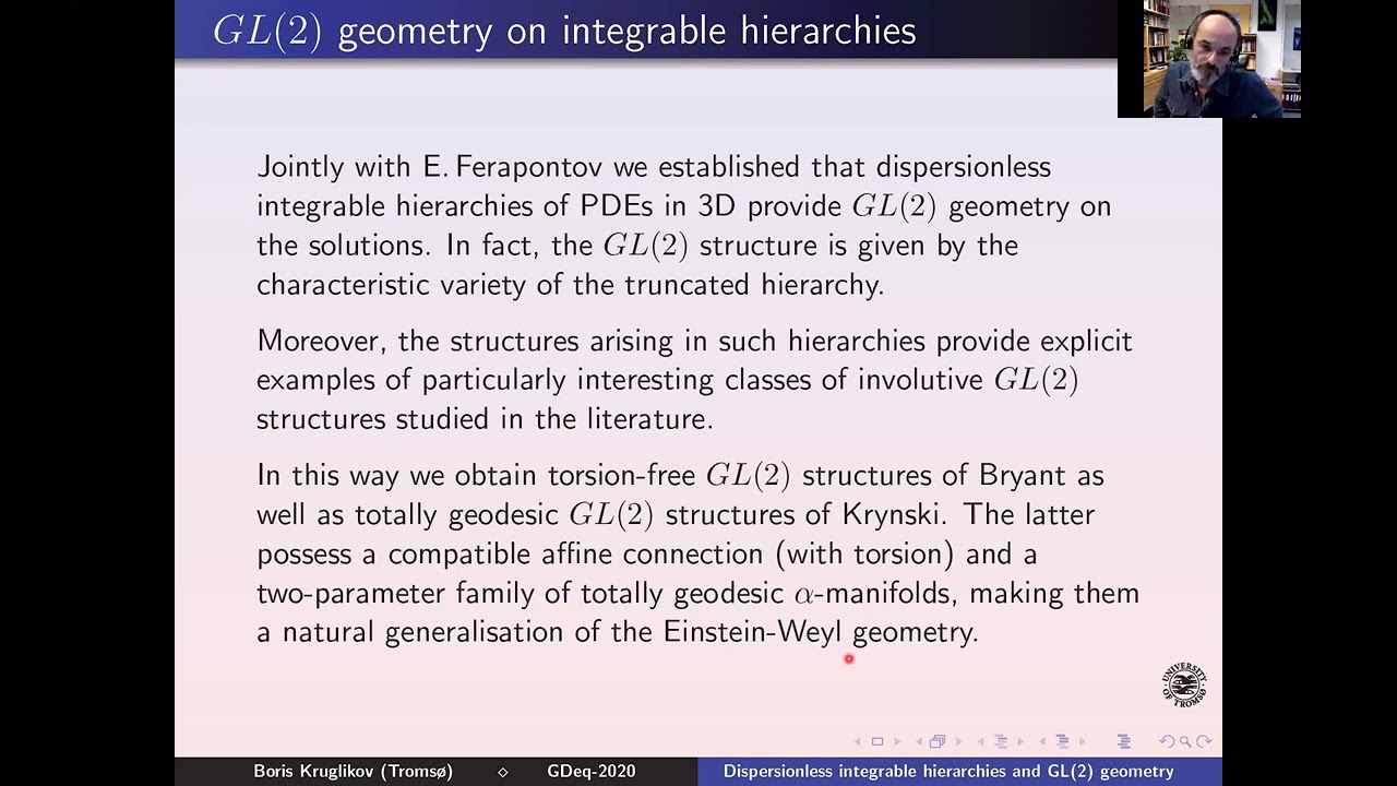 Seminar GDEq. Dispersionless integrable hierarchies and GL(2) geometry