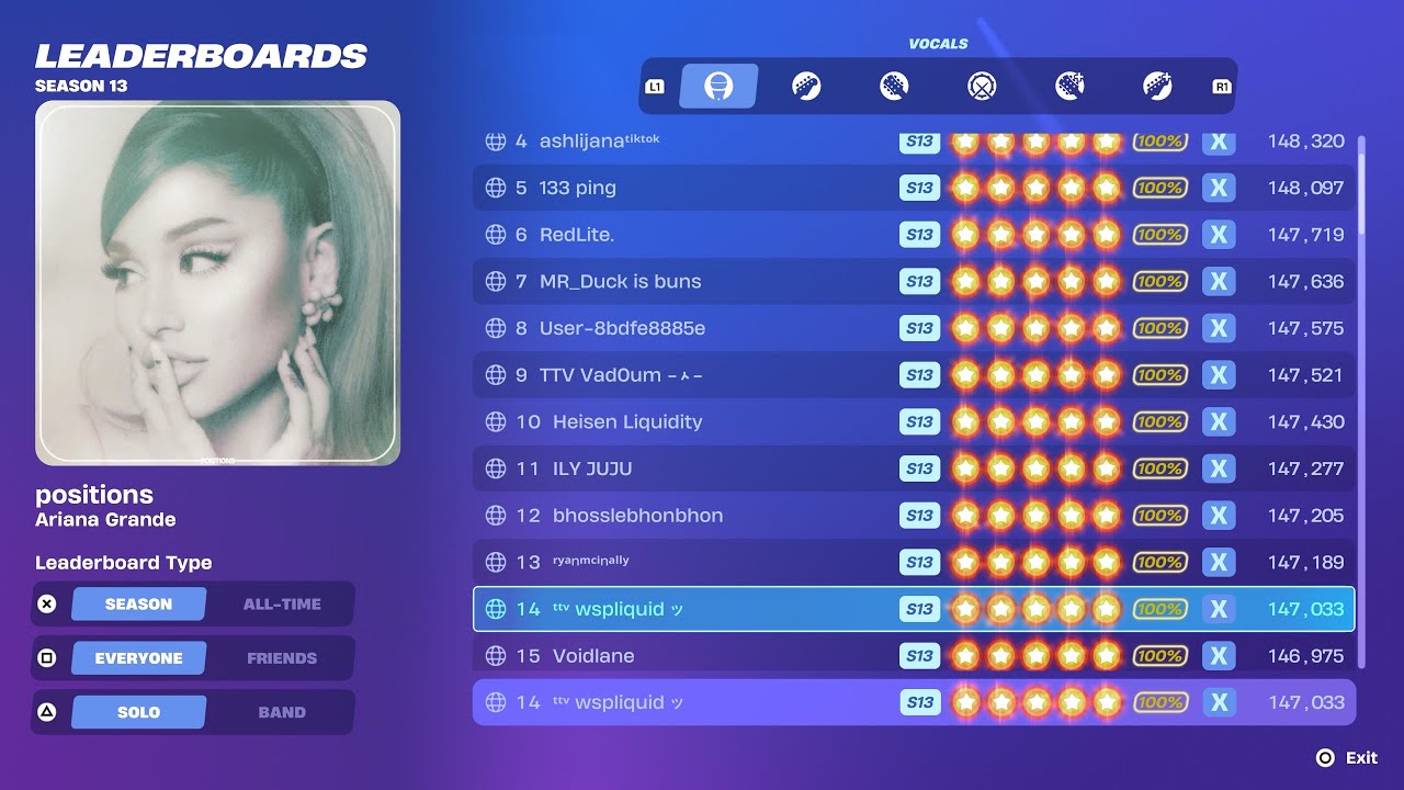 Fortnite Festival S13 ( Personal Best ) Ariana Grande - positions Expert Vocals 100% FC