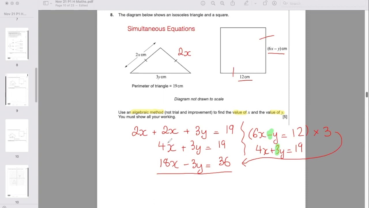 Q8 Higher Tier U1 Maths Nov 2021   Simultaneous Equations #maths #wjecmaths2022 #gcsemaths2022