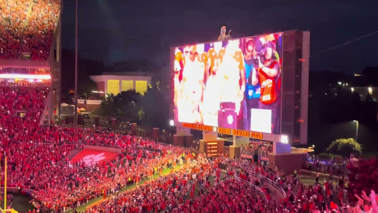 Clemson runs down The Hill at night