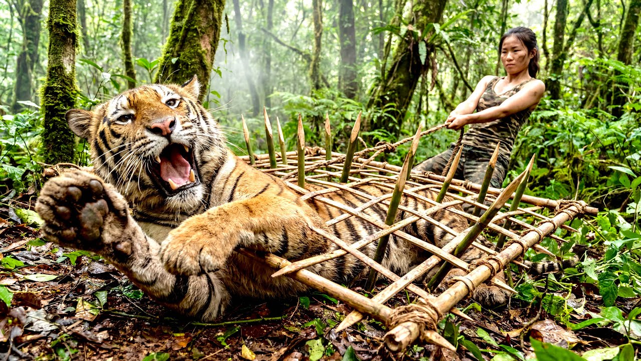 100 DAYS OF SURVIVAL: A Handcrafted Spike Trap Awaits the Tiger, Ready to Enter.