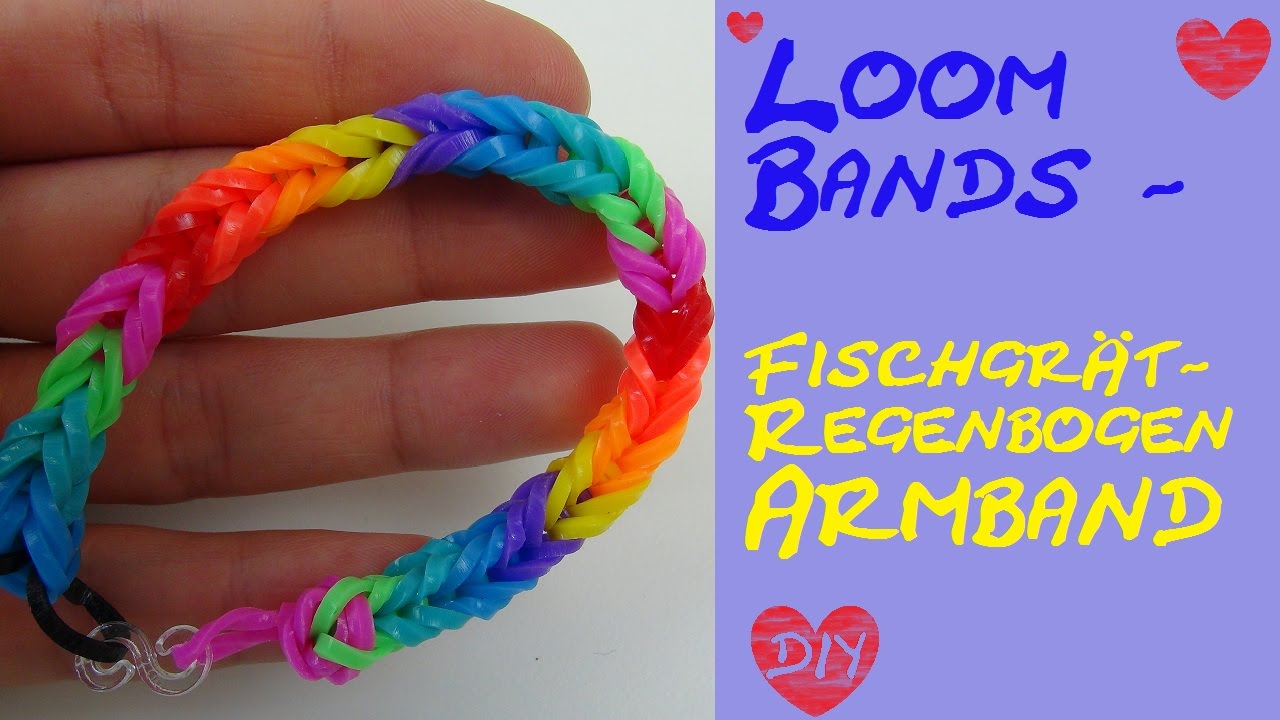 DIY Rainbow Loom Band mit Fischgrät-Muster Regenbogen / Anleitung