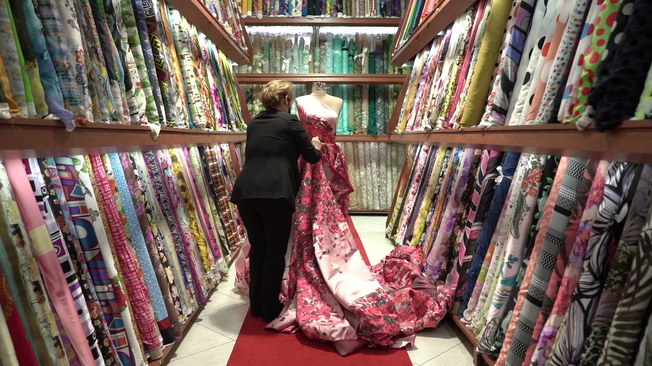 Printed Silk Fabrics in Miami - Floral Fabric pinned on a Mannequin