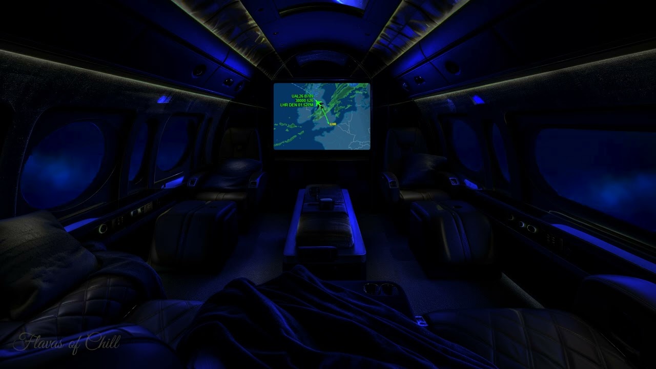 DARK Private Jet Cabin with Convertible Beds Flight Ambience | Flight Map | Brown Noise | 10 Hours