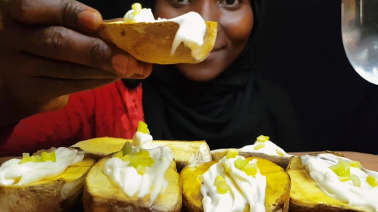 ASMR EATING BAKED CREAMY SWEET POTATO MUKBANG