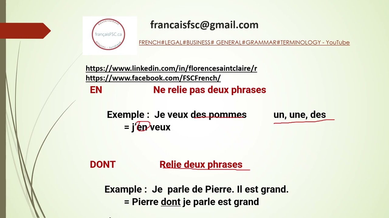 65: When to use:    EN et DONT