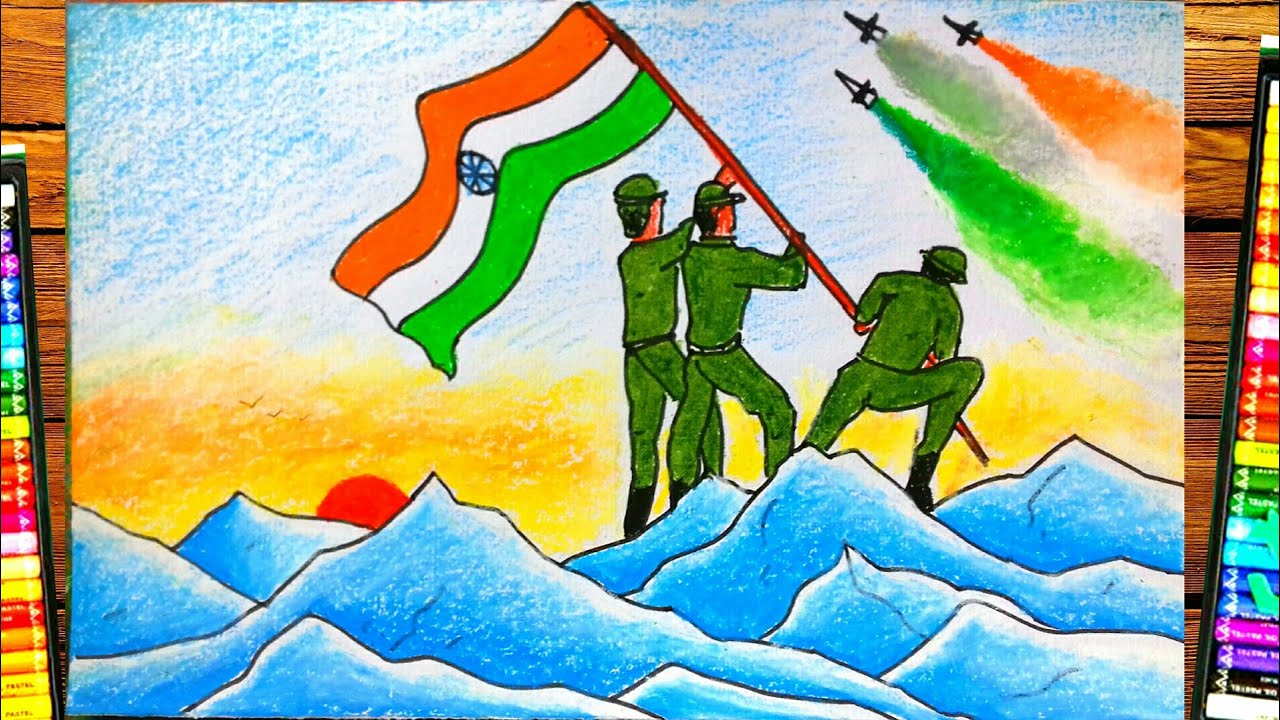 Republic day drawing ||army drawing with pastel color||independence day