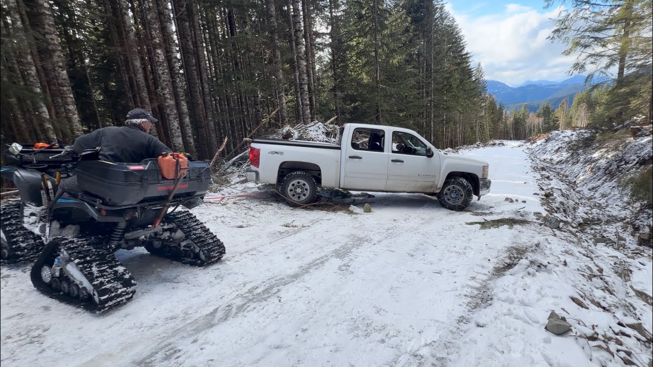 Truck Blocking the road from the Vic Cole Lodge - Powell River Backcountry 