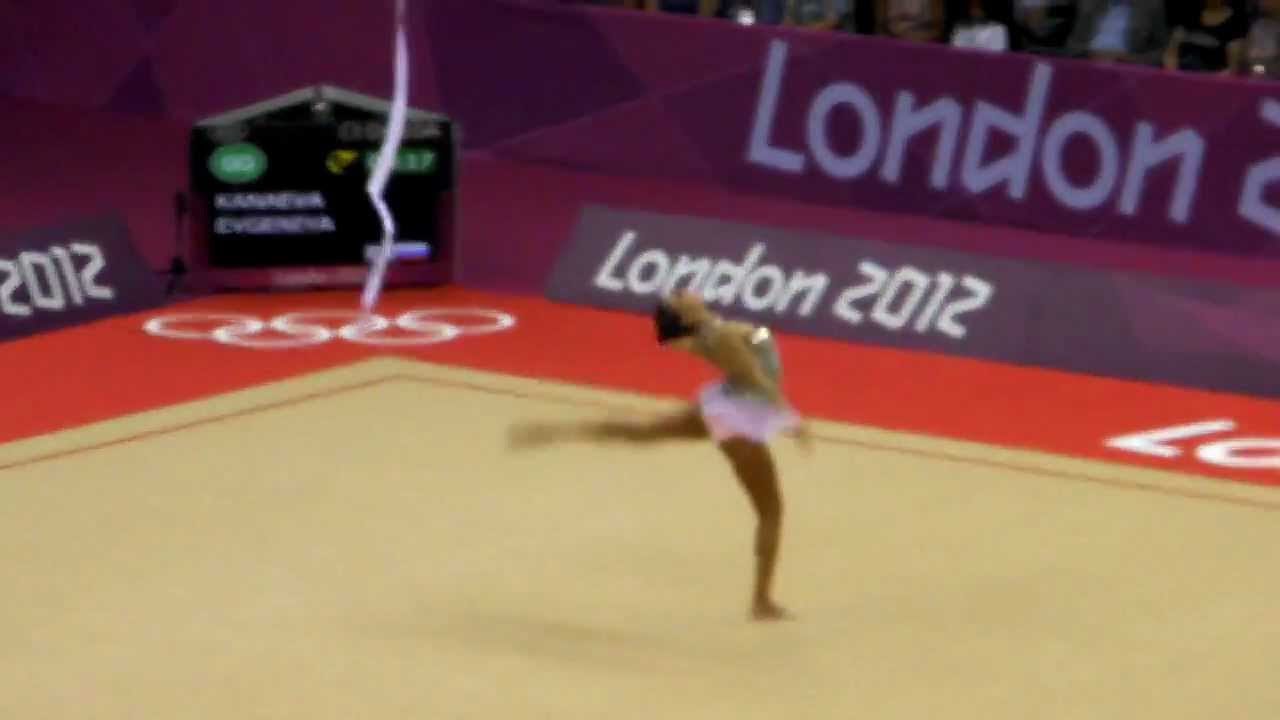 Russian rhythmic gymnast Evgeniya Kanaeva in the fourth round (ribbon) London 2012.MP4