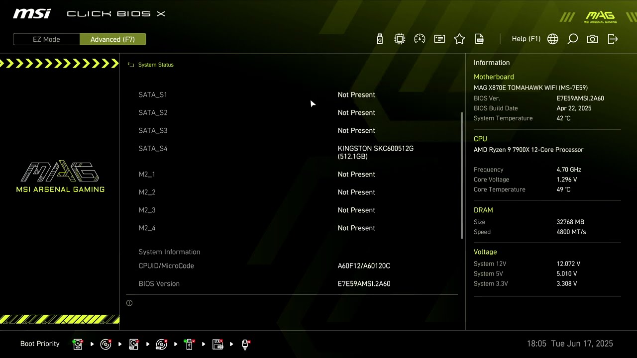 MSI MAG X870E TOMAHAWK WIFI Motherboard BIOS Example