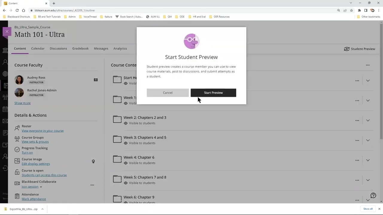Blackboard Ultra Course Overview: Student Preview