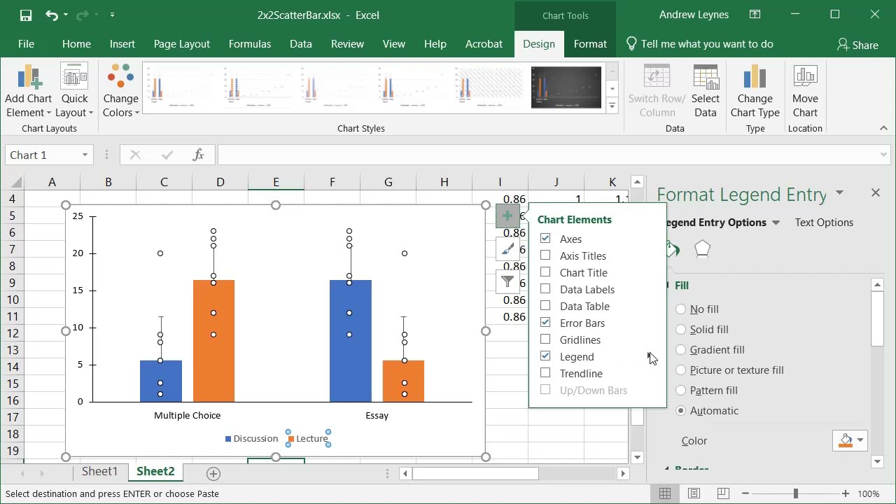 Creating publication quality bar graph (with individual data points) in excel