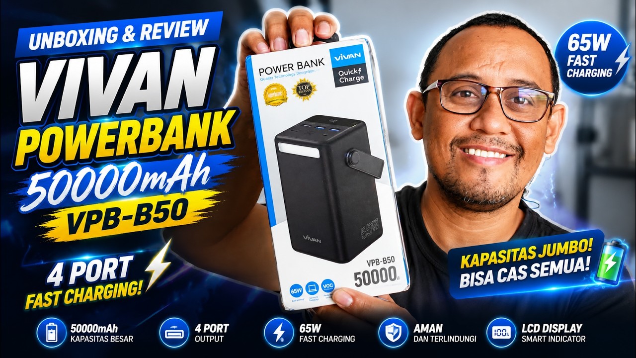 Unboxing VIVAN Powerbank 50000mAh VPB B50 4 Port Fast Charging.