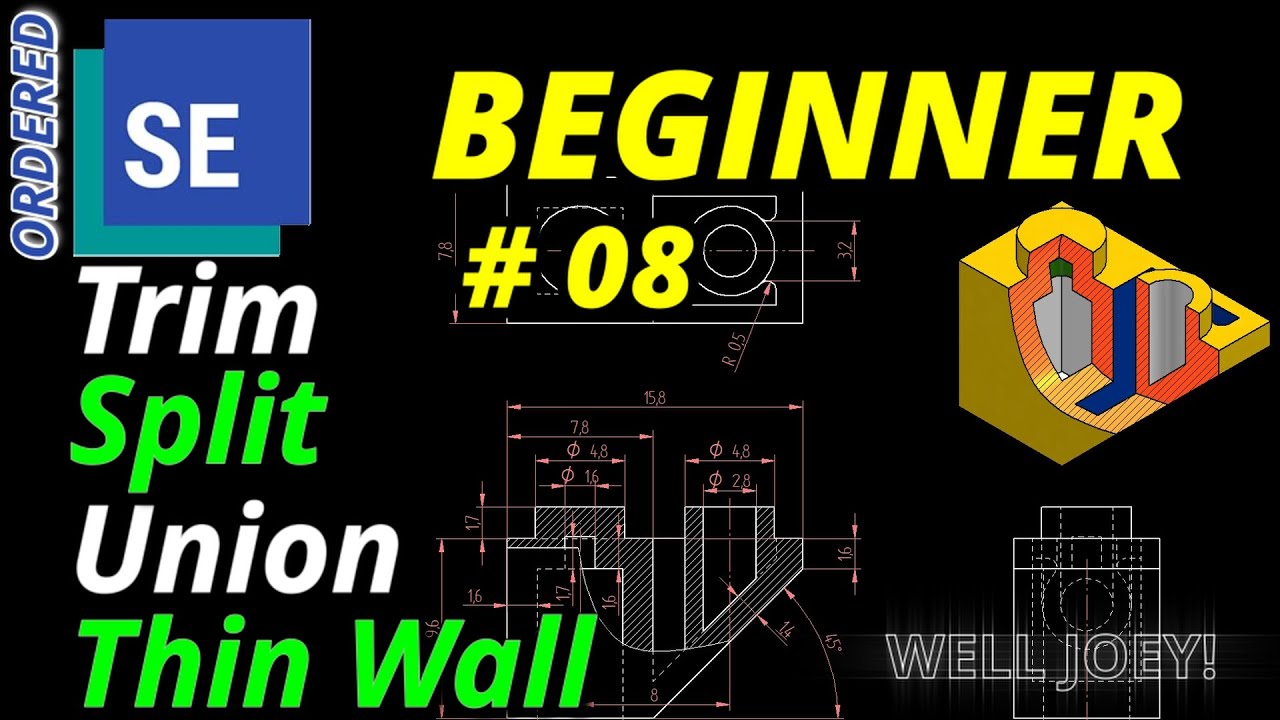 Solid Edge: Split / Union / Thin Wall / Trim Sketch. Beginners Lesson 8.
