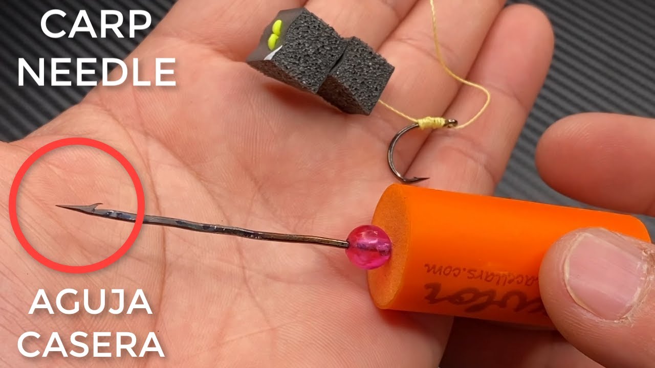 aguja casera para poner maíz en anzuelos, hecha de ANZUELOS!!