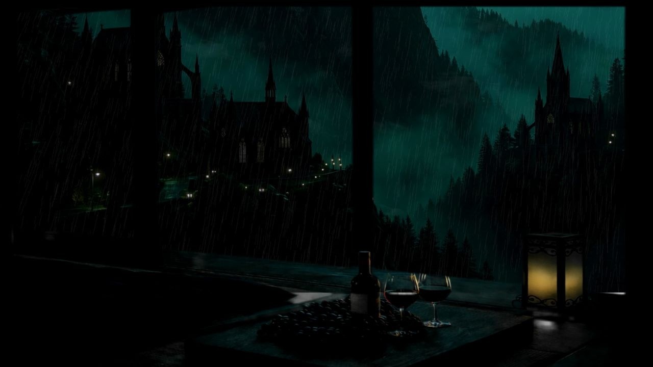 Rain Sounds in a Dark Bedroom (No Ads)☔Mountain Forest Rainy Night – Gothic Ambience for Deep Sleep☔