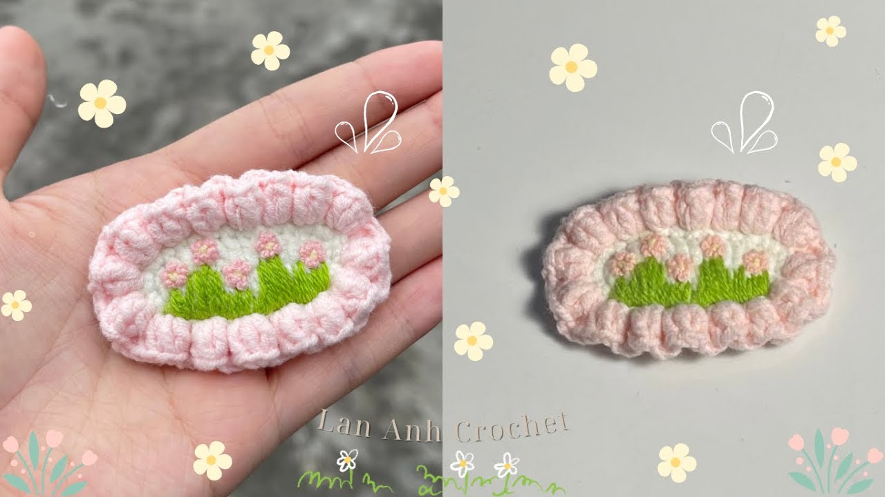 Crochet flower hair clip | Hướng dẫn móc kẹp tóc hoạ tiết vườn hoa năm cánh | Lan Anh Crochet