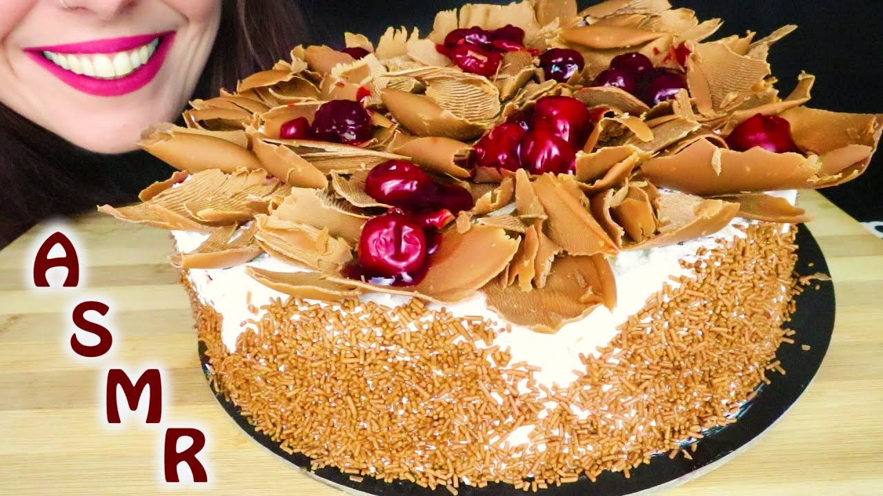 ASMR: FANCY BLACK FOREST CREAM CAKE 🎂 | No Talking Mukbang | Real Eating Sounds