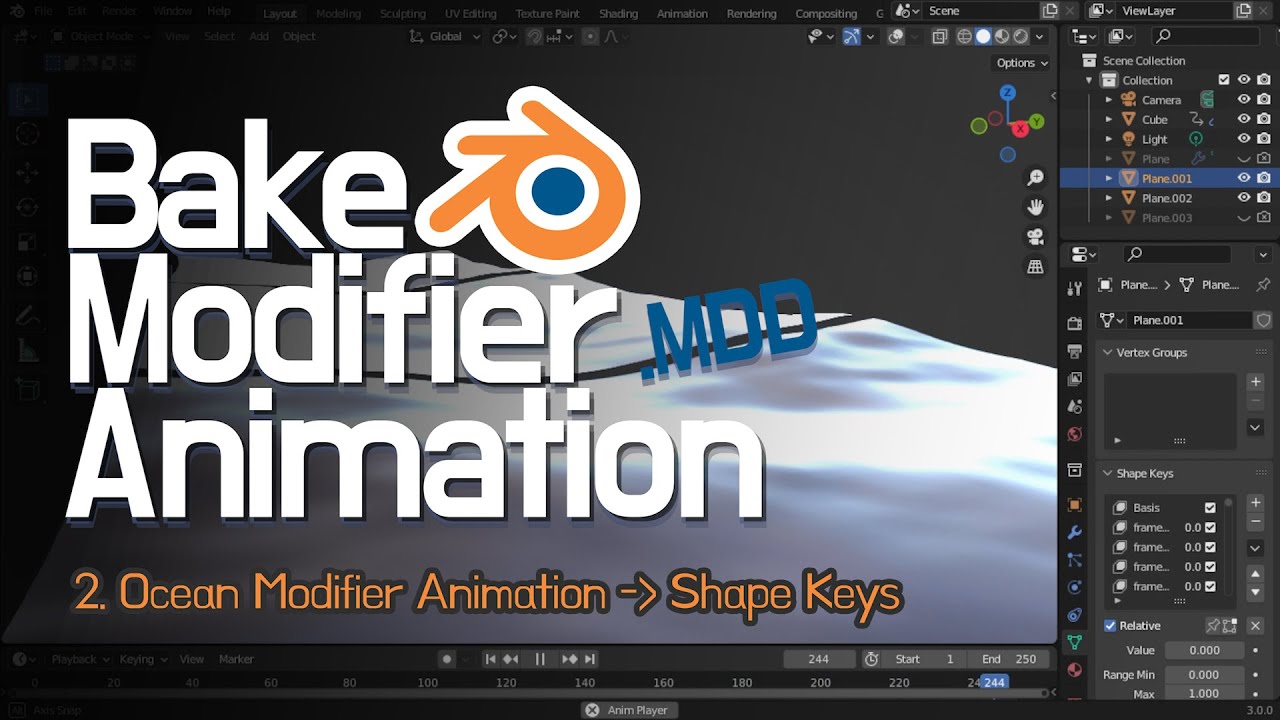 How to Bake Modifier Animation in Blender(.MDD) / 2. Ocean Modifier Animation to Shape Keys!