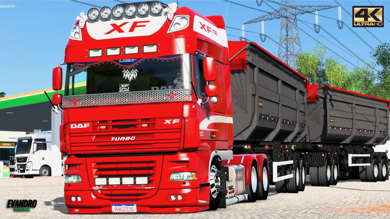 Excesso Peso-(63 t)-DAF 105/560 Caçamba Guerra Carga Areia Dest Posto Petrobrás Ets2 V1.57