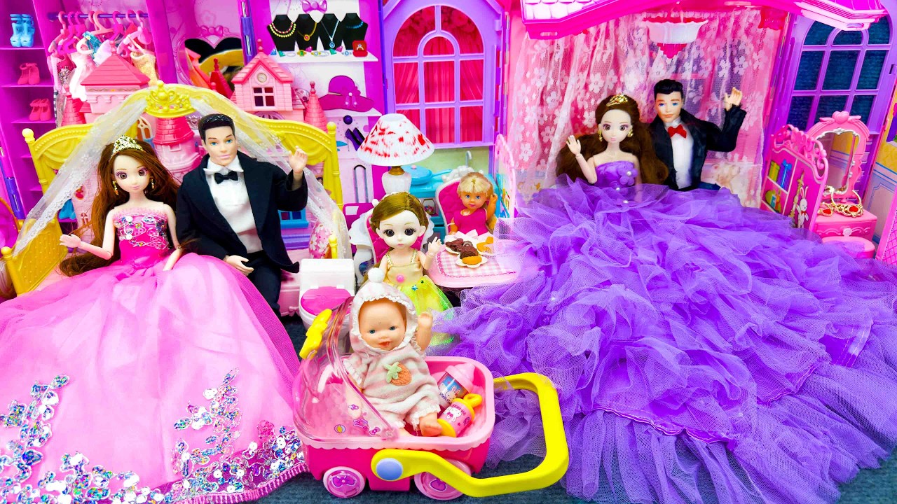 23 Minutes Satisfying Unboxing Pink Barbie Royal Princess Wedding Family,Bedroom PlaySet Review Toys