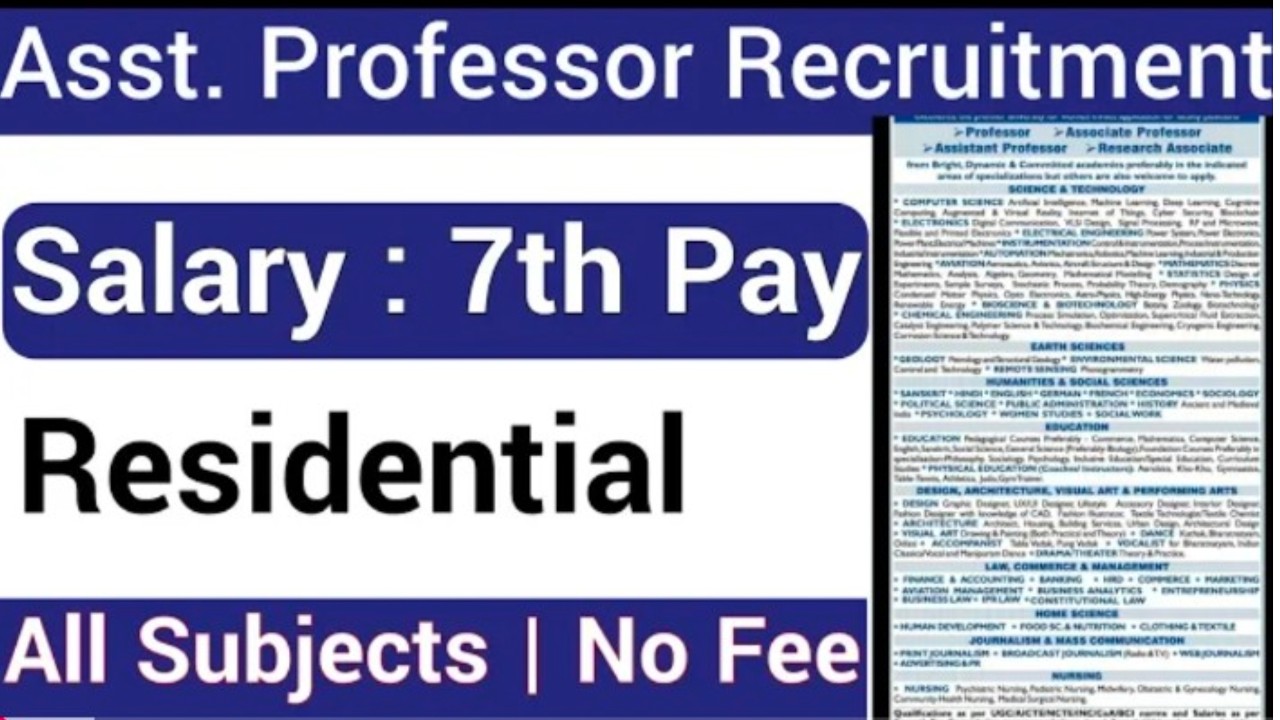 ASST PROFESSOR BANASTHALI VIDYAPEETH RESIDENTIAL UNIVERSITY  VACANCY 2026, NO FEE, ALL SUBJECTS