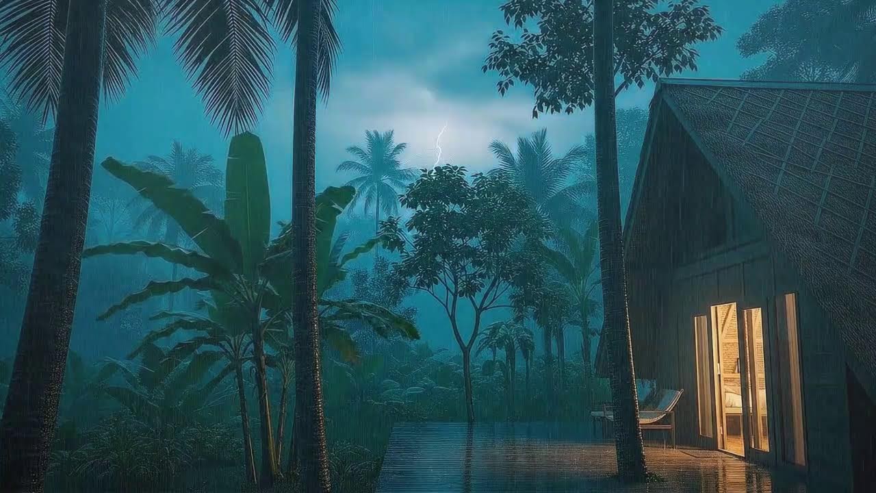 Deep Sleep Tonight with Calm Rain and Low Rumble at Wooden Cabin Terrace 🌧️