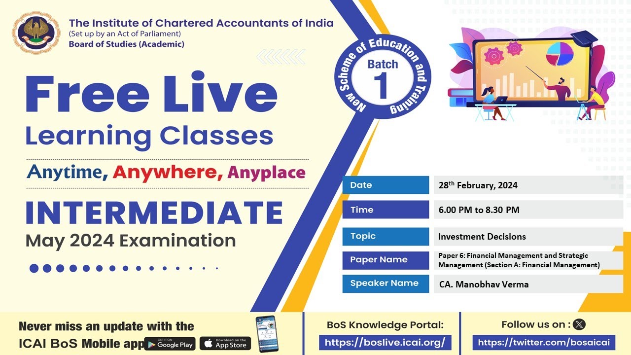 Intermediate Paper 6A:FM & SM | Topic: Investment Decisions | Session 2 | 28 Feb, 2024