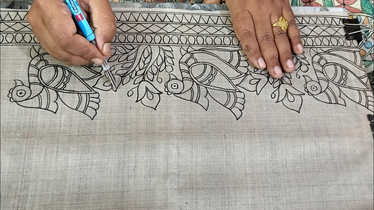 peacock border design easily  drow kaise kare