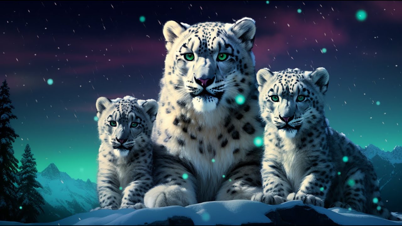 Snow Leopards - Ambient Relaxing Music, Meditation, Sleep, Study, Aurora Borealis, Northern Lights