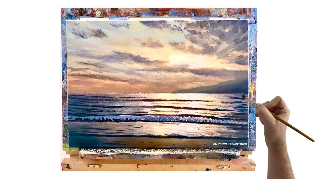 Ocean sunset oil painting tutorial step by step - Sunset beach oil painting tutorial