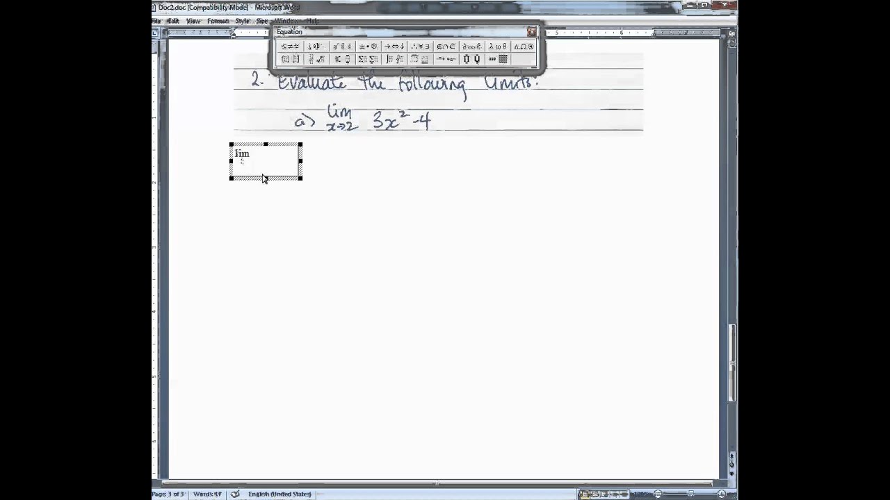 Microsoft Equation 3.0: Limits