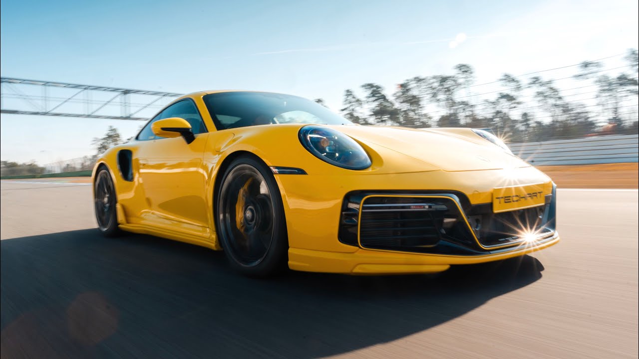 TECHART upgraded Porsche 911 Turbo S (992) in Racing Yellow - 4K