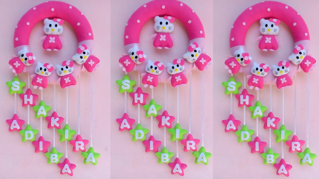 Cara mudah membuat hiasan gantungan pintu Hello kitty | kreasi kain flanel terbaru #kreatif