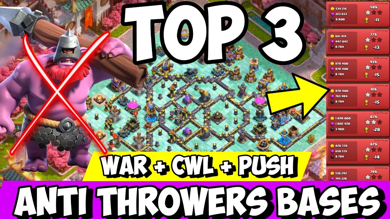 🔥 TOP 3 TH18 Anti-Throwers Bases 2026 | UNBREAKABLE Defense | Anti 3 Star Legend & War