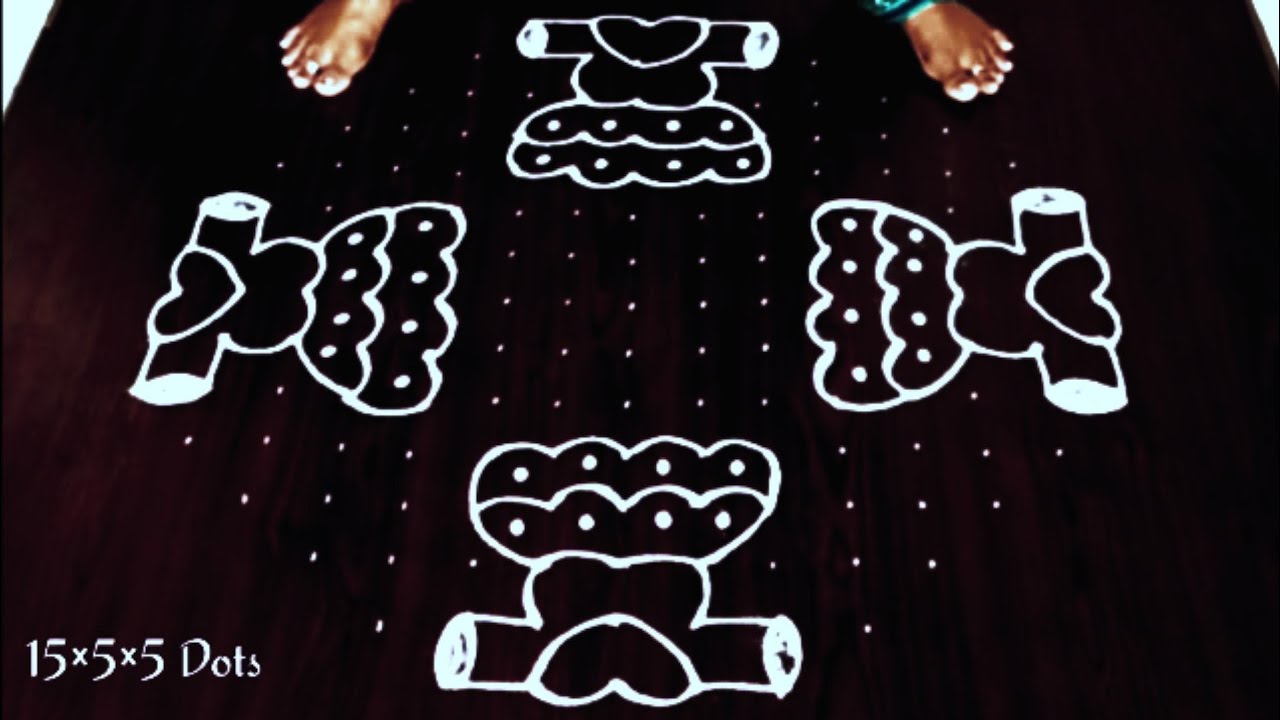 Traditional rangoli with 15-5 dots/pedda muggulu/easy daily rangoli/latest rangoli/muggulu/kolam