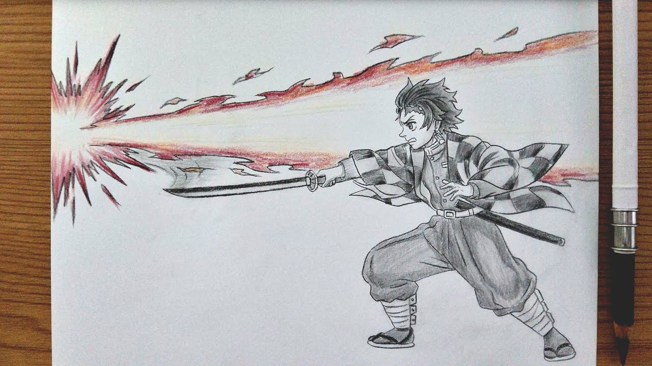 How To Draw Tanjiro Kamado Fire Effect || Anime Pencil Drawing Tutorial
