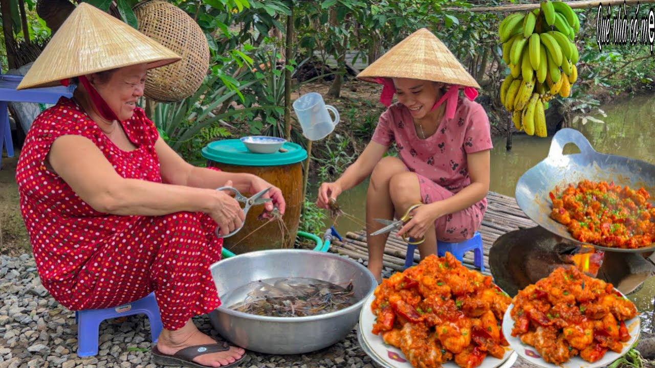 Tôm Kho Tàu, Chuối Già | Bữa Cơm Quê Nhà Kỷ Niệm Xưa Khó Quên || meal to remember the old days