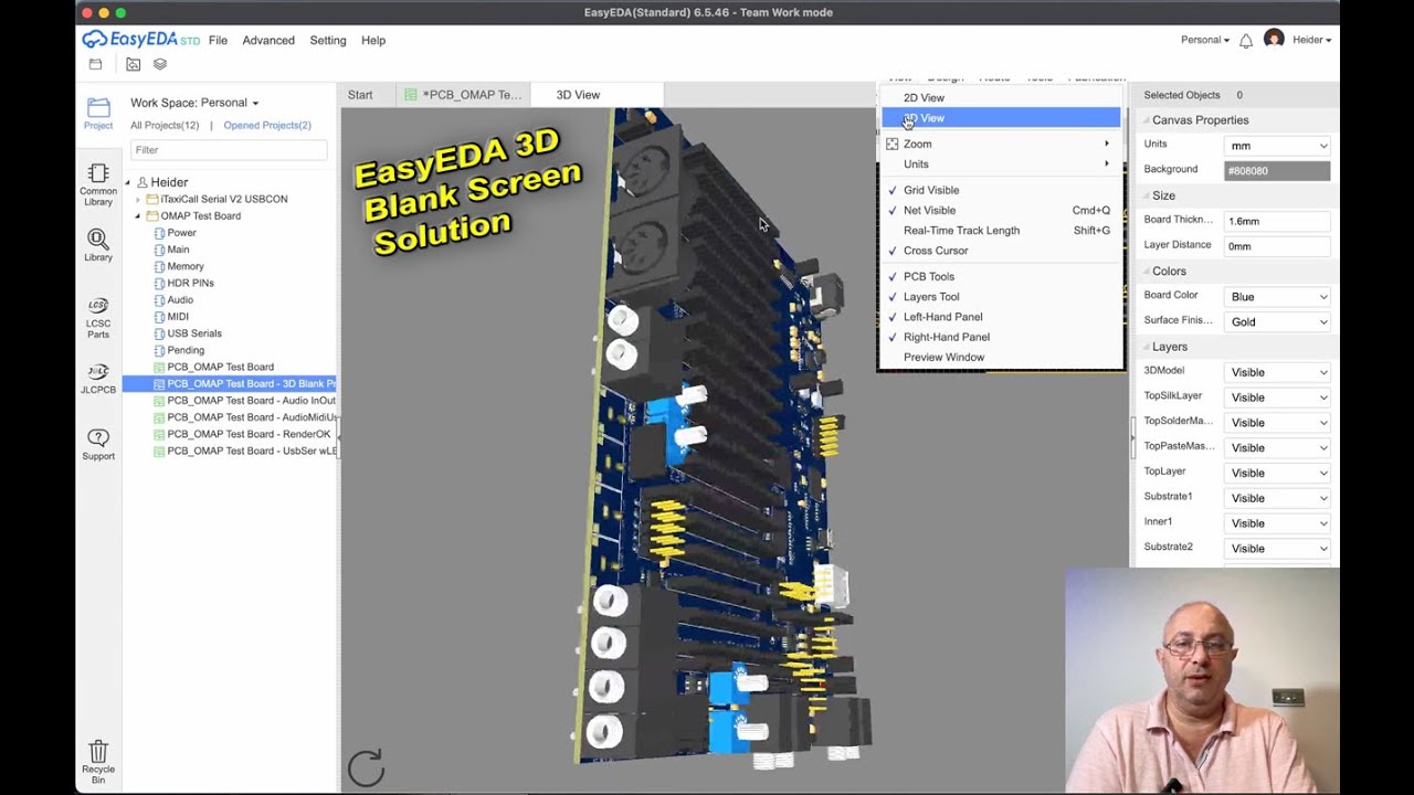 EasyEDA Fix to the 3D Blank Screen View Problem