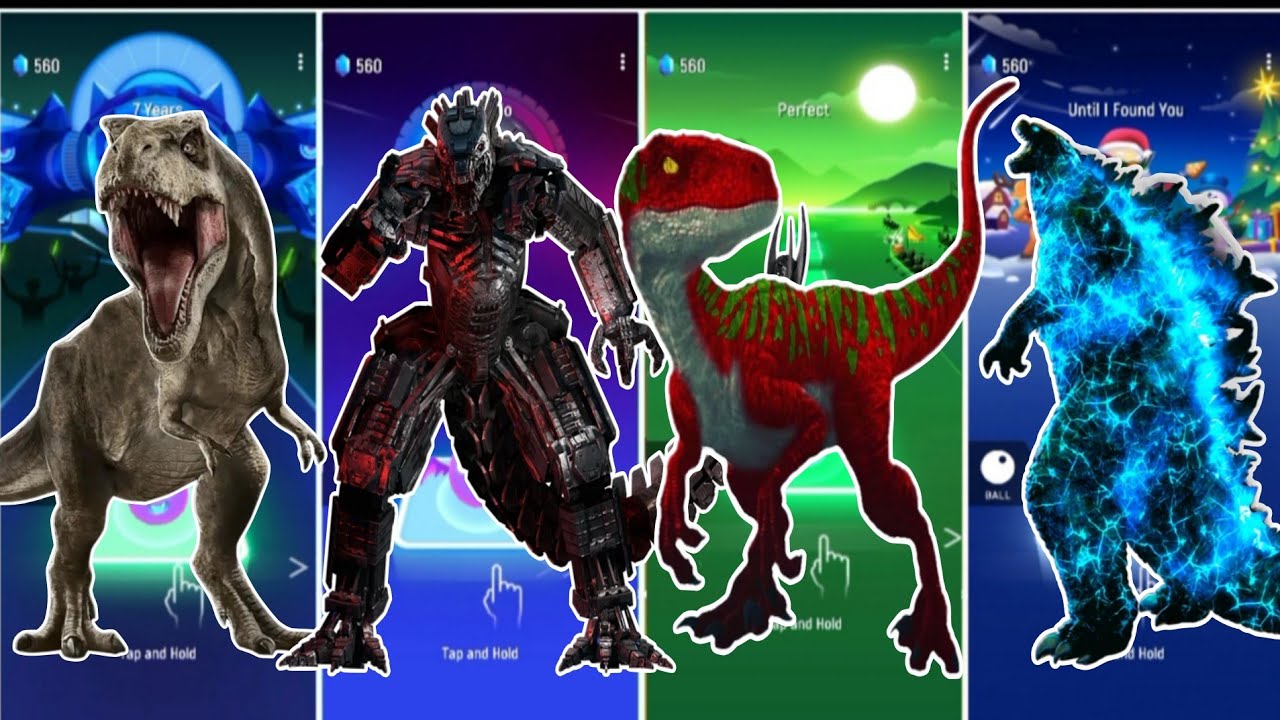 Jurassic World Trex 🆚 Godzilla 🆚 Velociraptor 🆚 Godzilla || Coffin Dance Song Tiles Hop Edm Rush