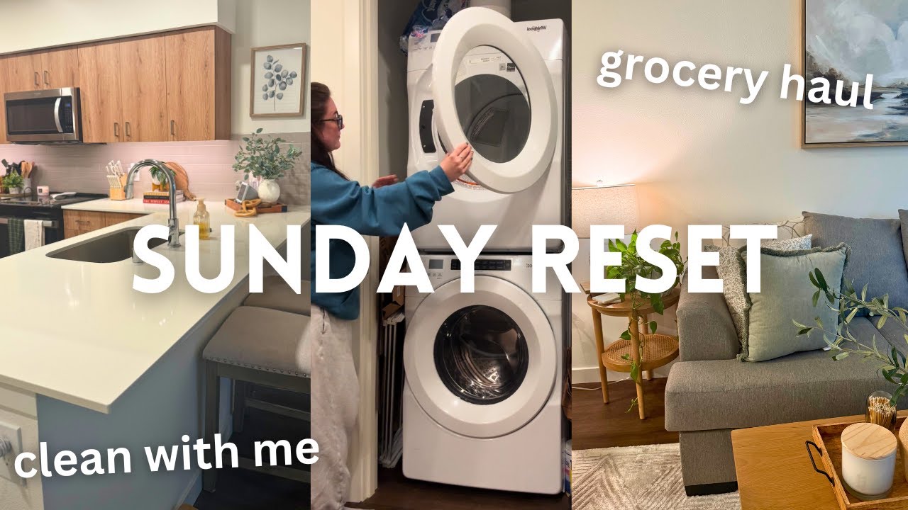 SUNDAY RESET | clean with me, grocery haul, gel nails at home