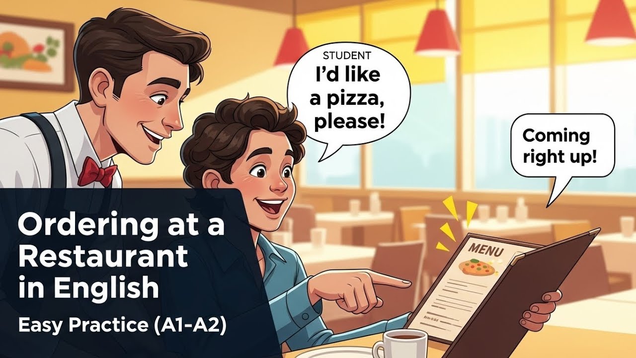 English in Daily Life – Ordering Food at a Restaurant | Easy Practice (A1–A2)