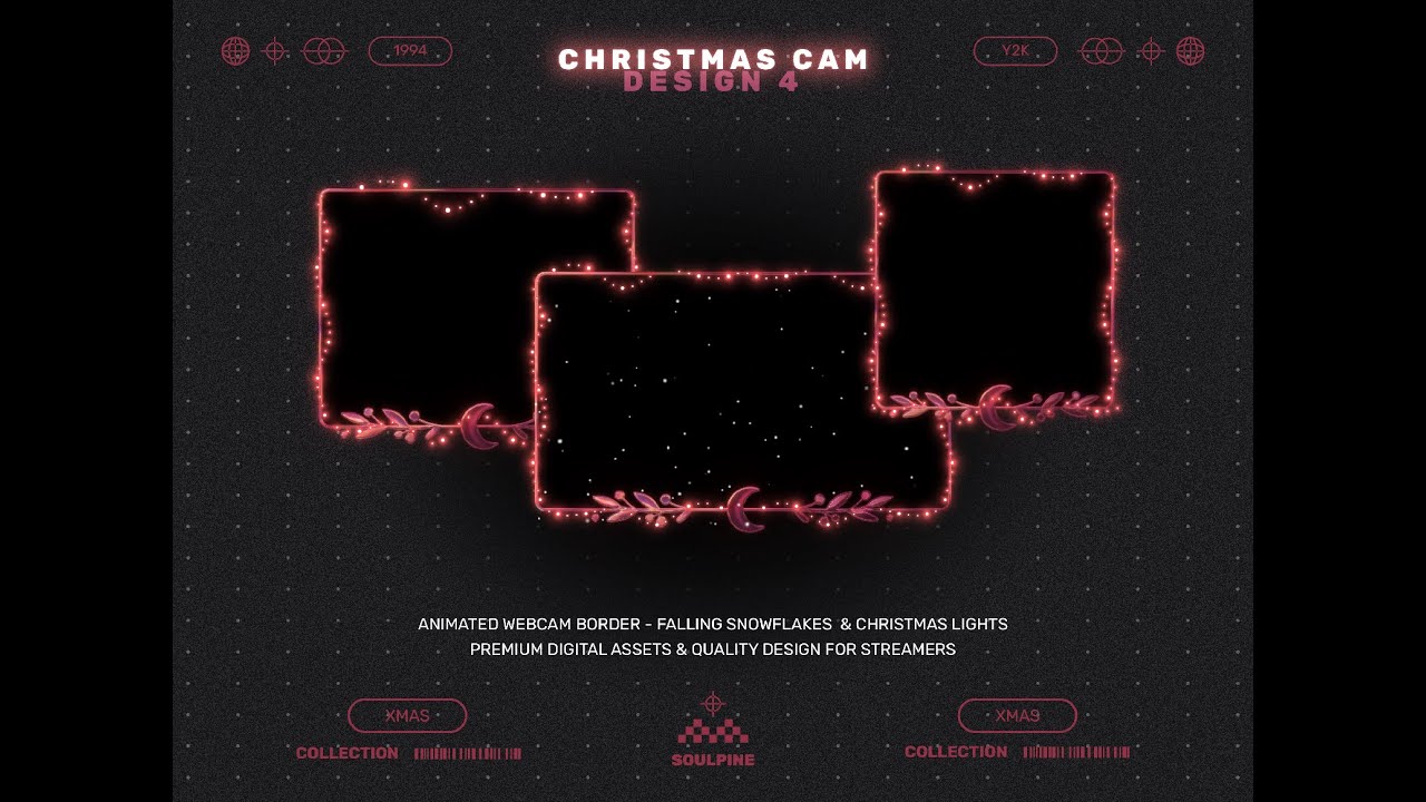 Christmas cam border &bull; OBS borders &bull; Animated webcam frame &bull; Snow & fairy lights holiday stream deco