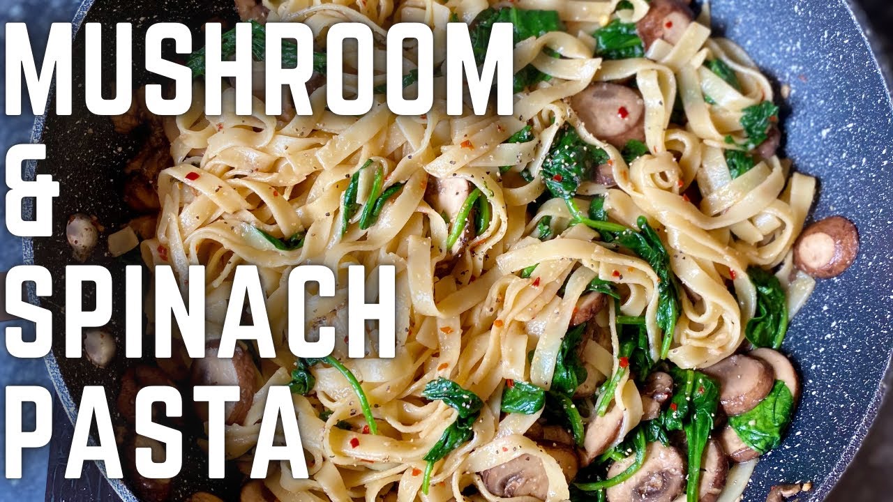 Quick and easy, three ingredient vegan pasta | healthy mushroom and spinach pasta