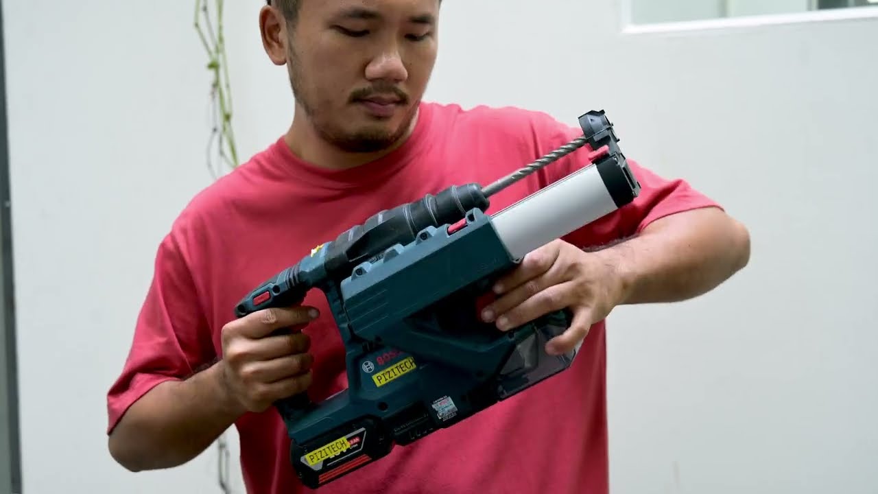Tr&ecirc;n tay nhanh m&aacute;y khoan b&ecirc; t&ocirc;ng Bosch GBH 185-LI v&agrave; phụ kiện h&uacute;t bụi GDE 12