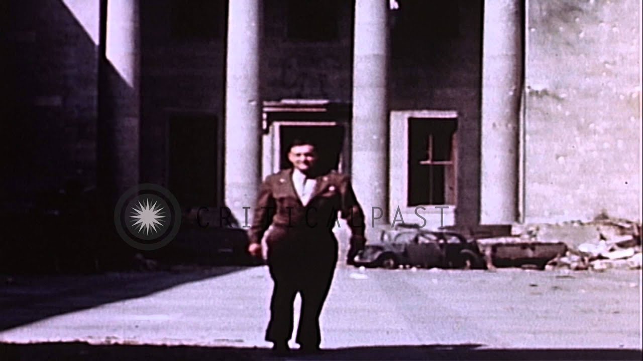 Destroyed Reich Chancellery of Hitler in Berlin, during visit of United States Pr...HD Stock Footage