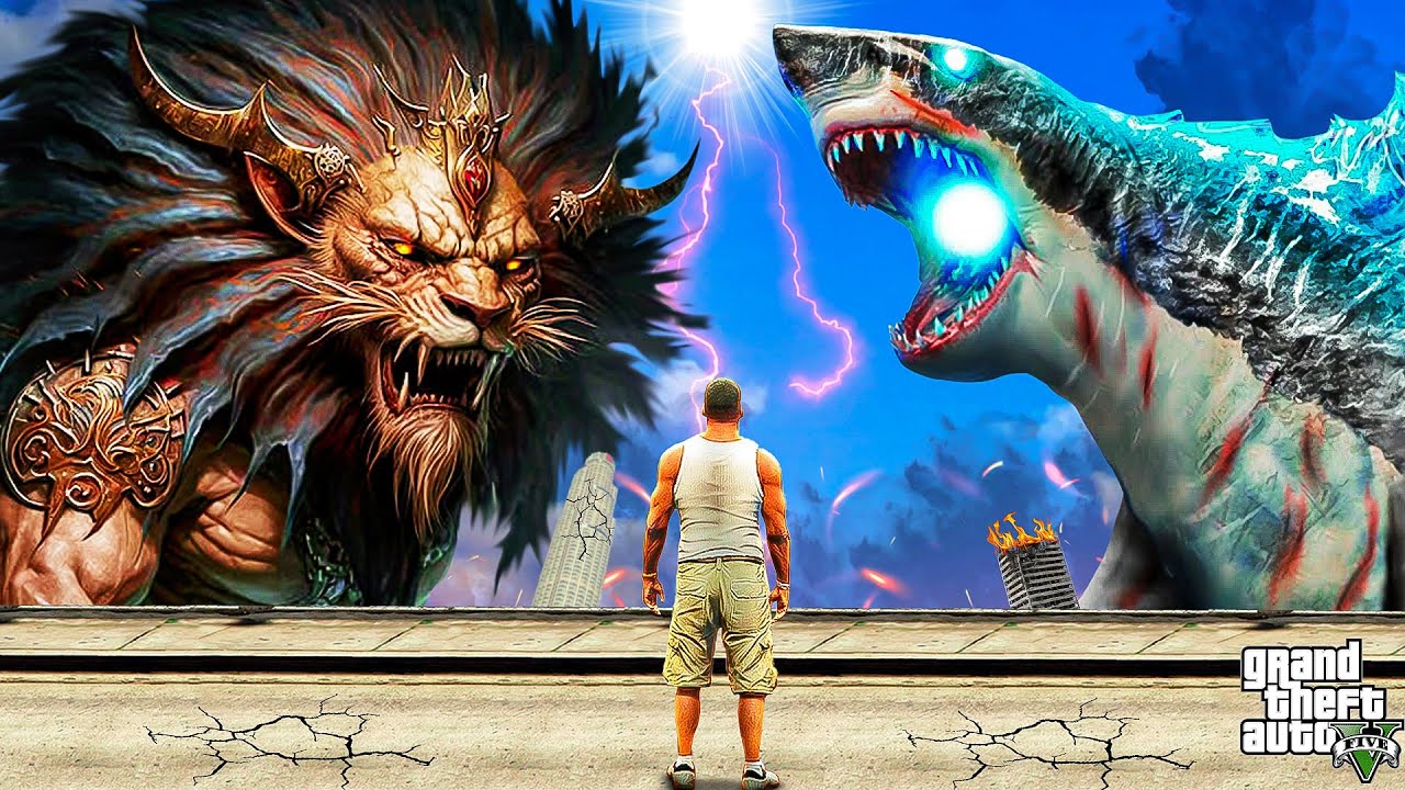 LION TITAN SHARKZILLA & FRANKLIN VS GAINT TITAN In GTA 5