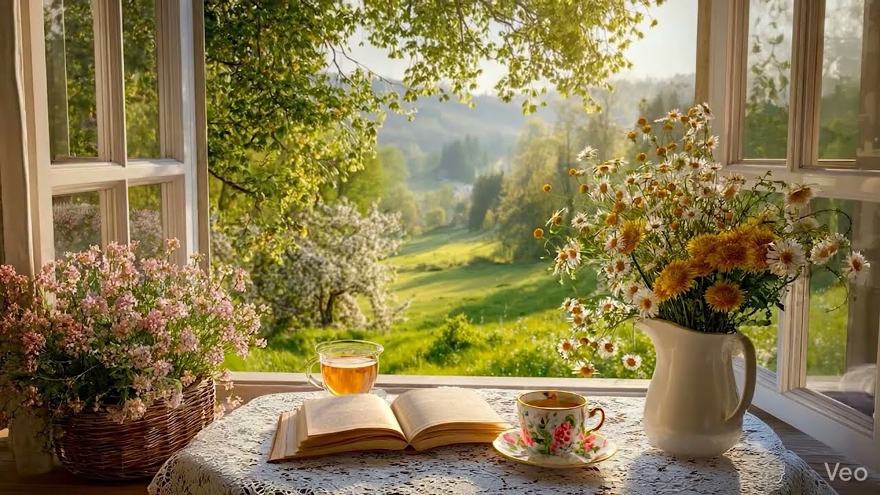 Tea,  Flowers & An Open Spring Window 🍃 Birdsong, Spring ASMR Ambience,.. for Rest, Study, Creating