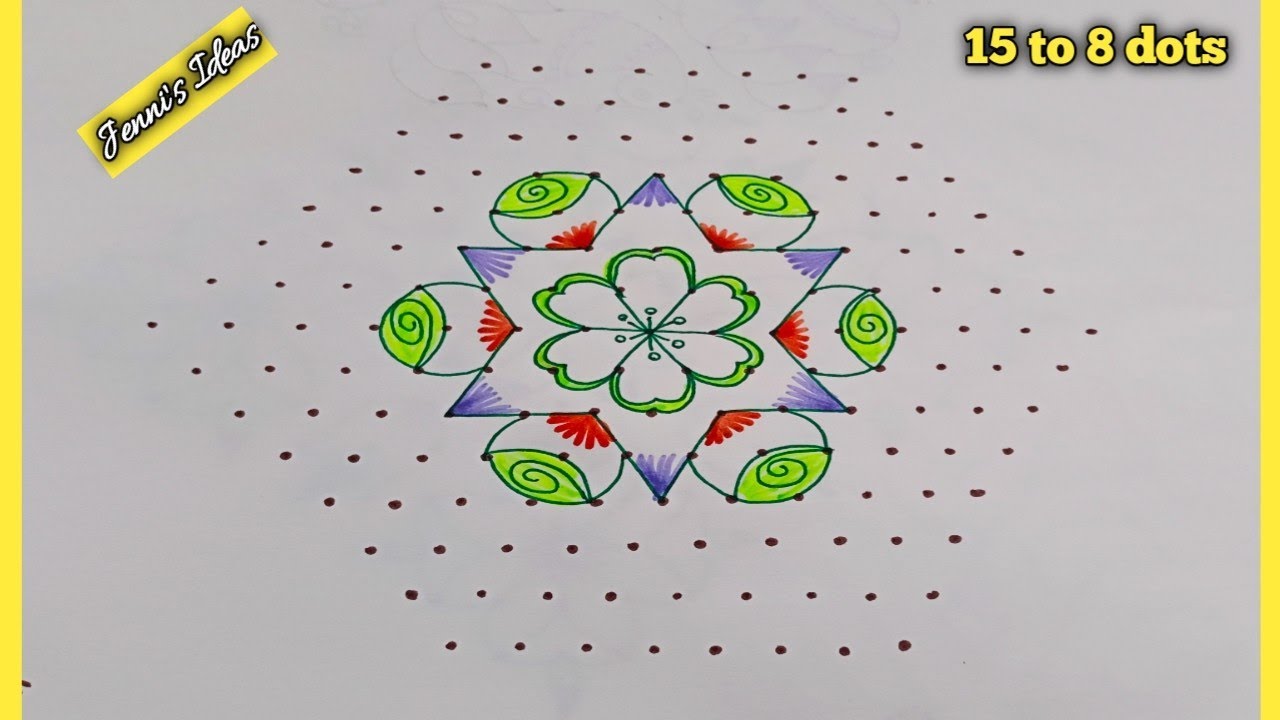 Flowers 🌸 muggulu/very easy poo kolam/15 pulli kolam/simple muggulu/beautiful rangoli|daily kolam